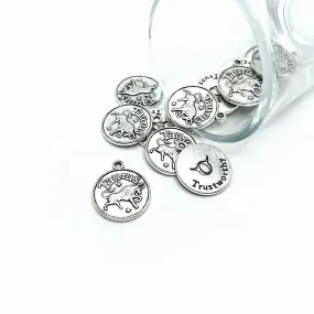 1, 4 or 20 Pieces: Silver Taurus Zodiac/Astrology Coin Charms, Double Sided