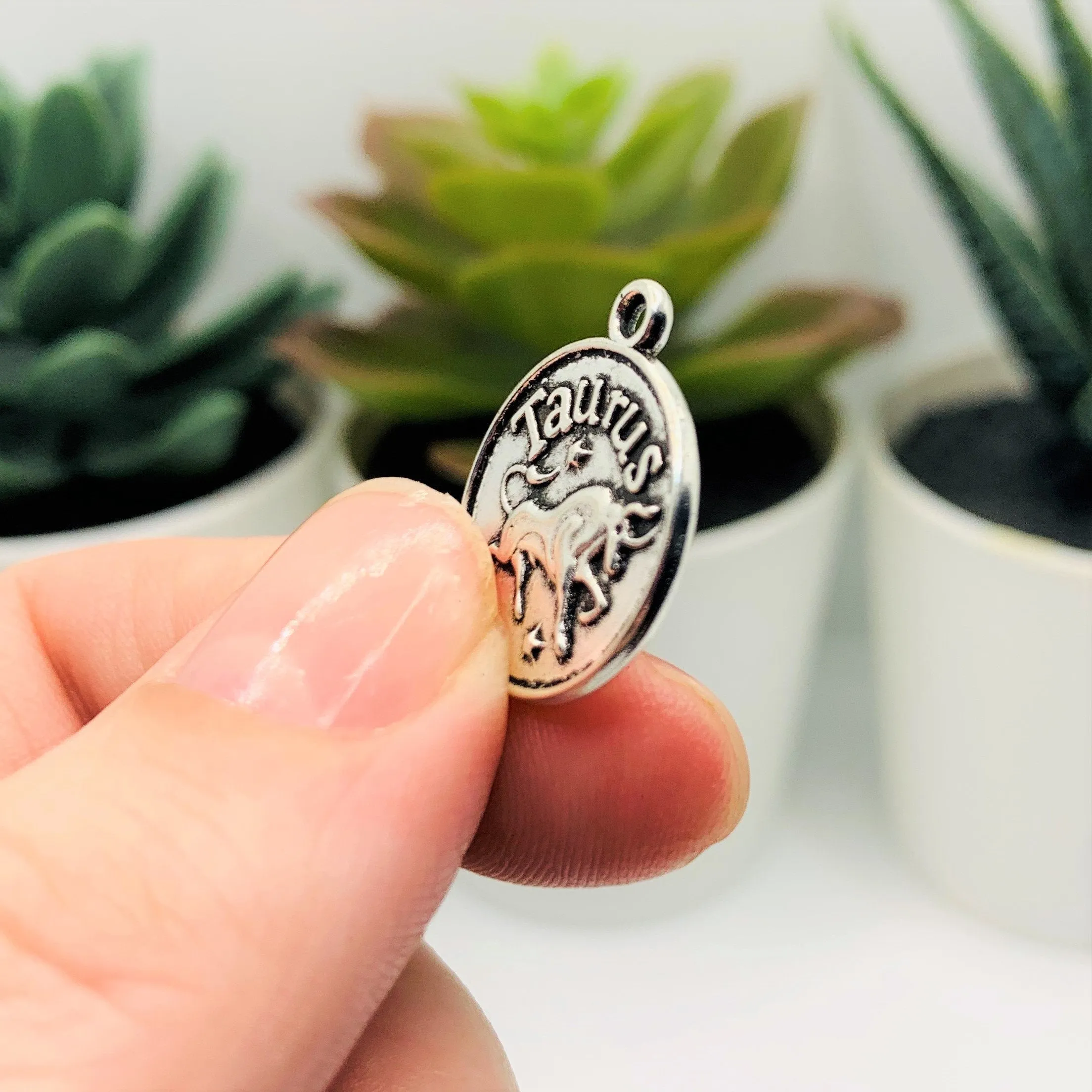 1, 4 or 20 Pieces: Silver Taurus Zodiac/Astrology Coin Charms, Double Sided
