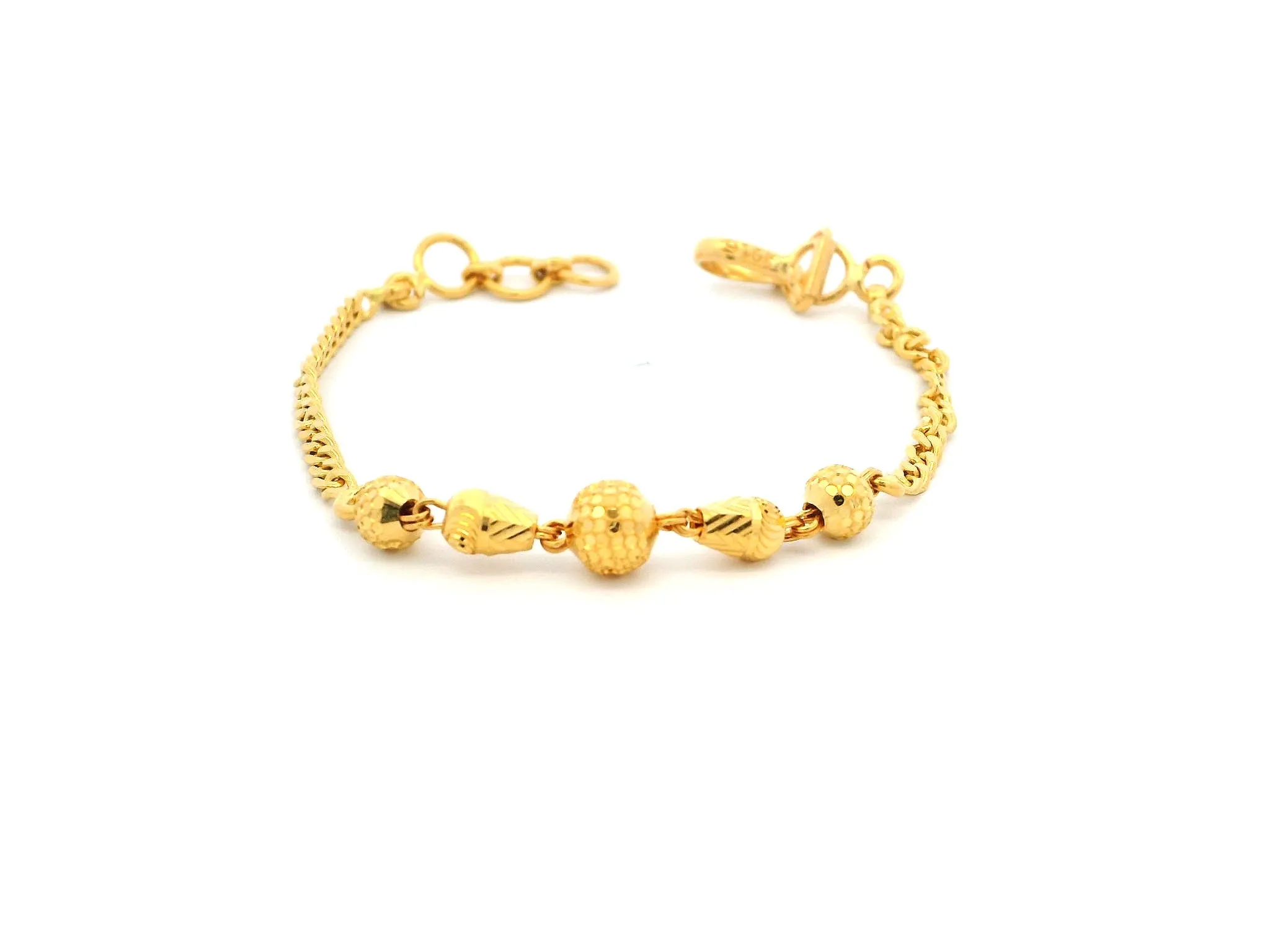 22ct Yellow Gold Children's Bracelet with Diamond-Cut Beads & 'U' Hook Clip Clasp – Secure and Stylish