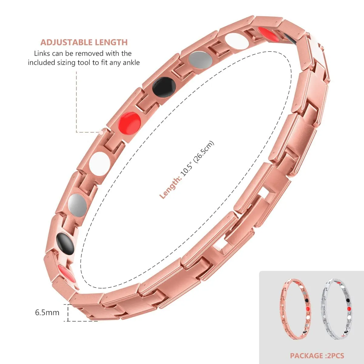2PCS Lymph Detox Magnetic Bracelet, Lymph Drainage Magnetic Bracelet, Magnetic Lymph Bracelet, Magnetic Bracelets for Men Women(Bronze, Silver)