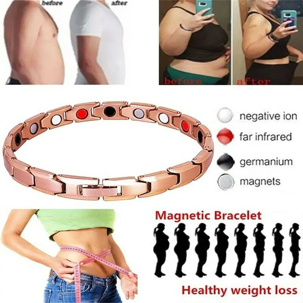 2PCS Lymph Detox Magnetic Bracelet, Lymph Drainage Magnetic Bracelet, Magnetic Lymph Bracelet, Magnetic Bracelets for Men Women(Bronze, Silver)