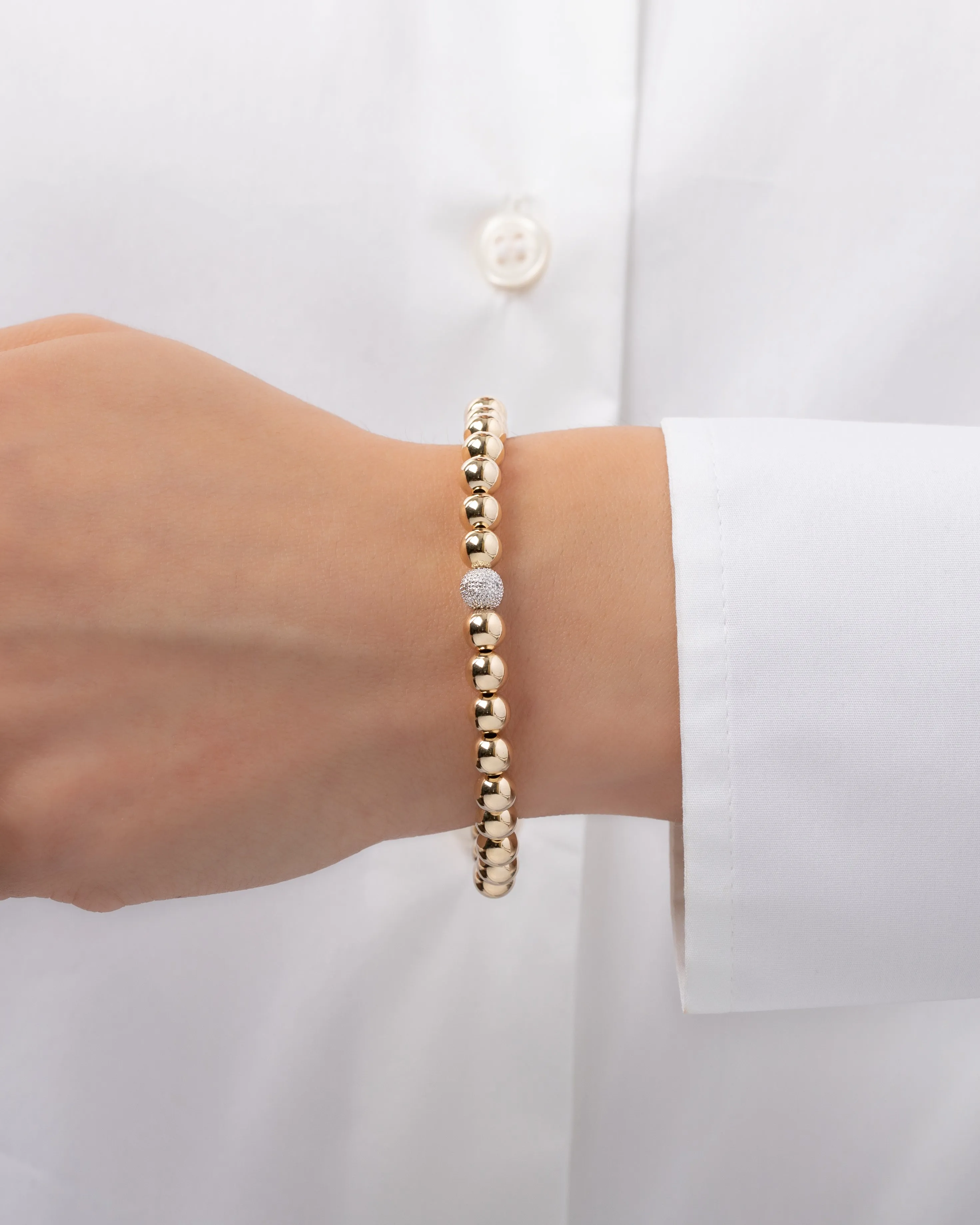 6mm Gold Bead Bracelet With Diamond Bead