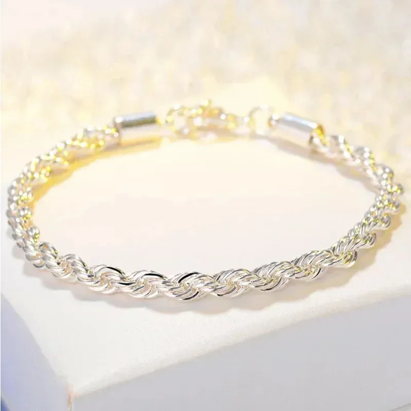 925 Sterling Silver Fashion Silver Jewelry Gift 2024 New High Quality Women Men Chain Male Twisted Rope Necklace Bracelets Gift