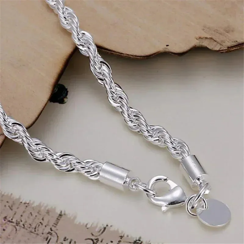 925 Sterling Silver Fashion Silver Jewelry Gift 2024 New High Quality Women Men Chain Male Twisted Rope Necklace Bracelets Gift