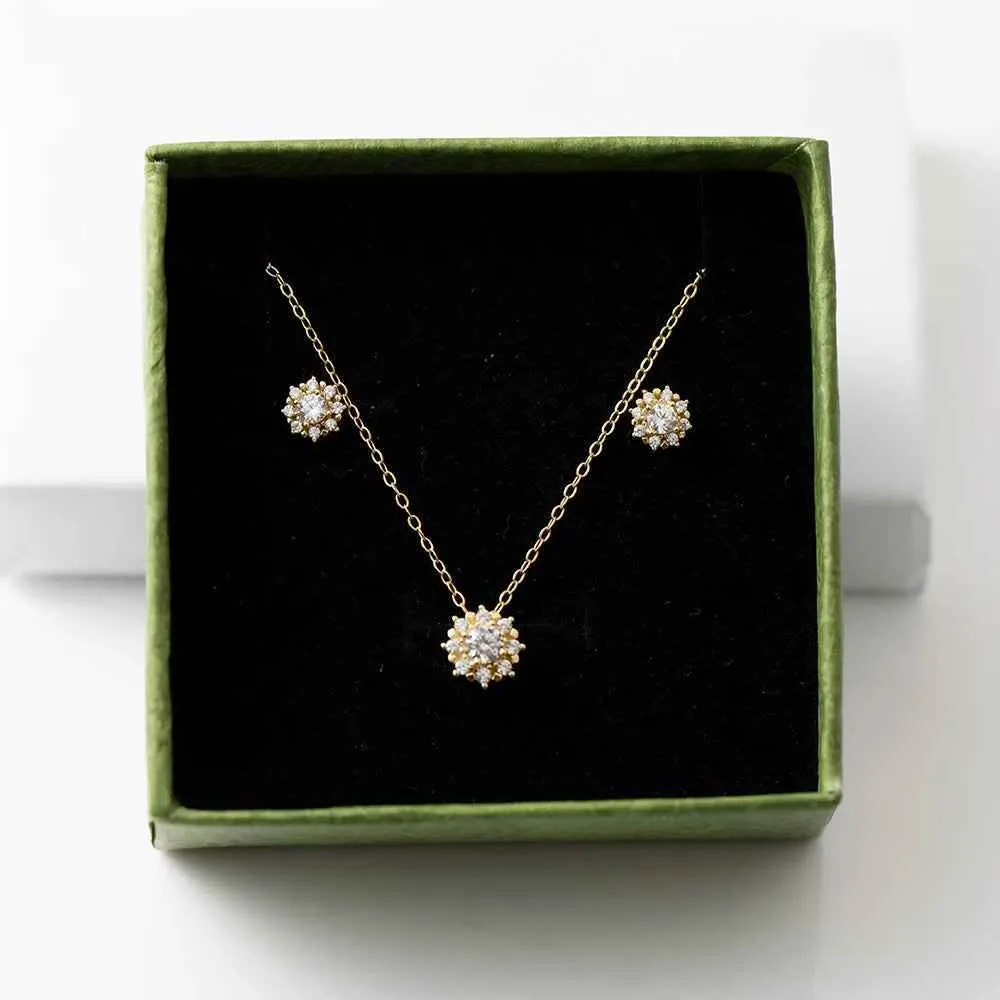 925 Sterling Silver Necklace and Earrings Charm Jewelry Set - Sunflower Pendant - Xm256