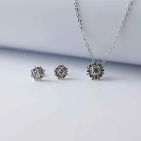 925 Sterling Silver Necklace and Earrings Charm Jewelry Set - Sunflower Pendant - Xm256