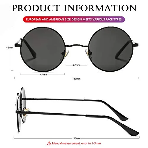 AIEYEZO Round Lennon Glasses Round Polarized Sunglasses for Women Men Small Circle Sunnies (Gold/Ocean Red   Gold/Ocean Red)