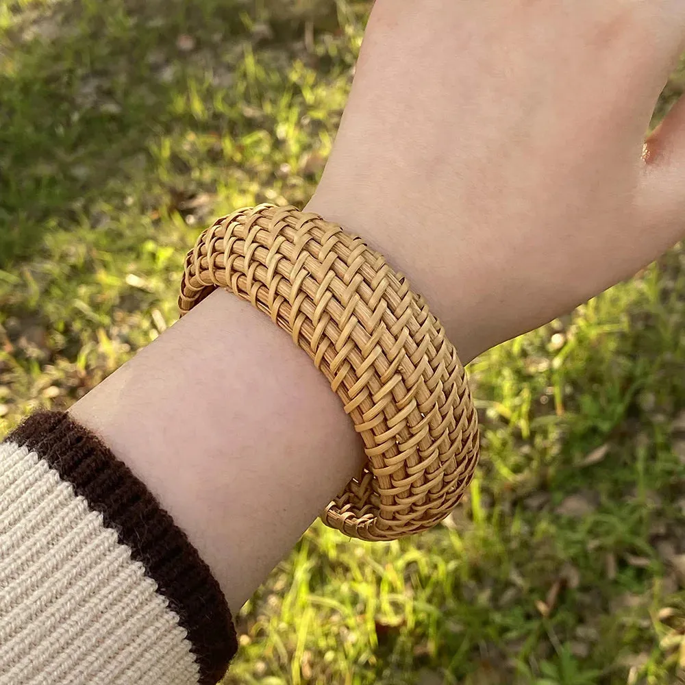 ALLYES Boho Wood Bamboo Rattan Weave Bracelet for Women