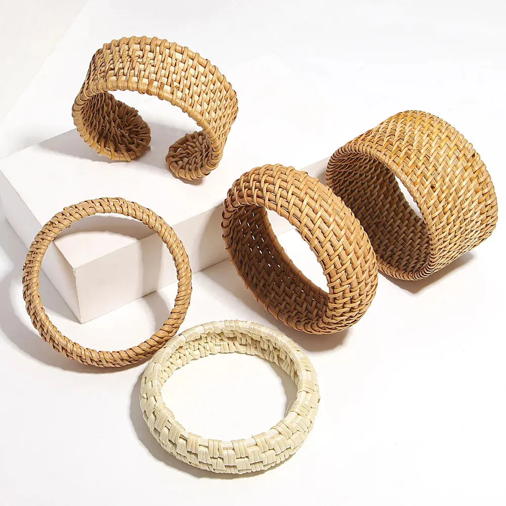 ALLYES Boho Wood Bamboo Rattan Weave Bracelet for Women