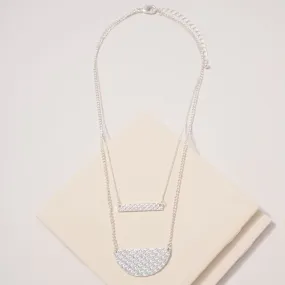 Bar Semi Circle Pendant Layered Necklace-Silver