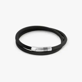 Black Rubber Octagon Click Bracelet with Rhodium-Plated Sterling Silver