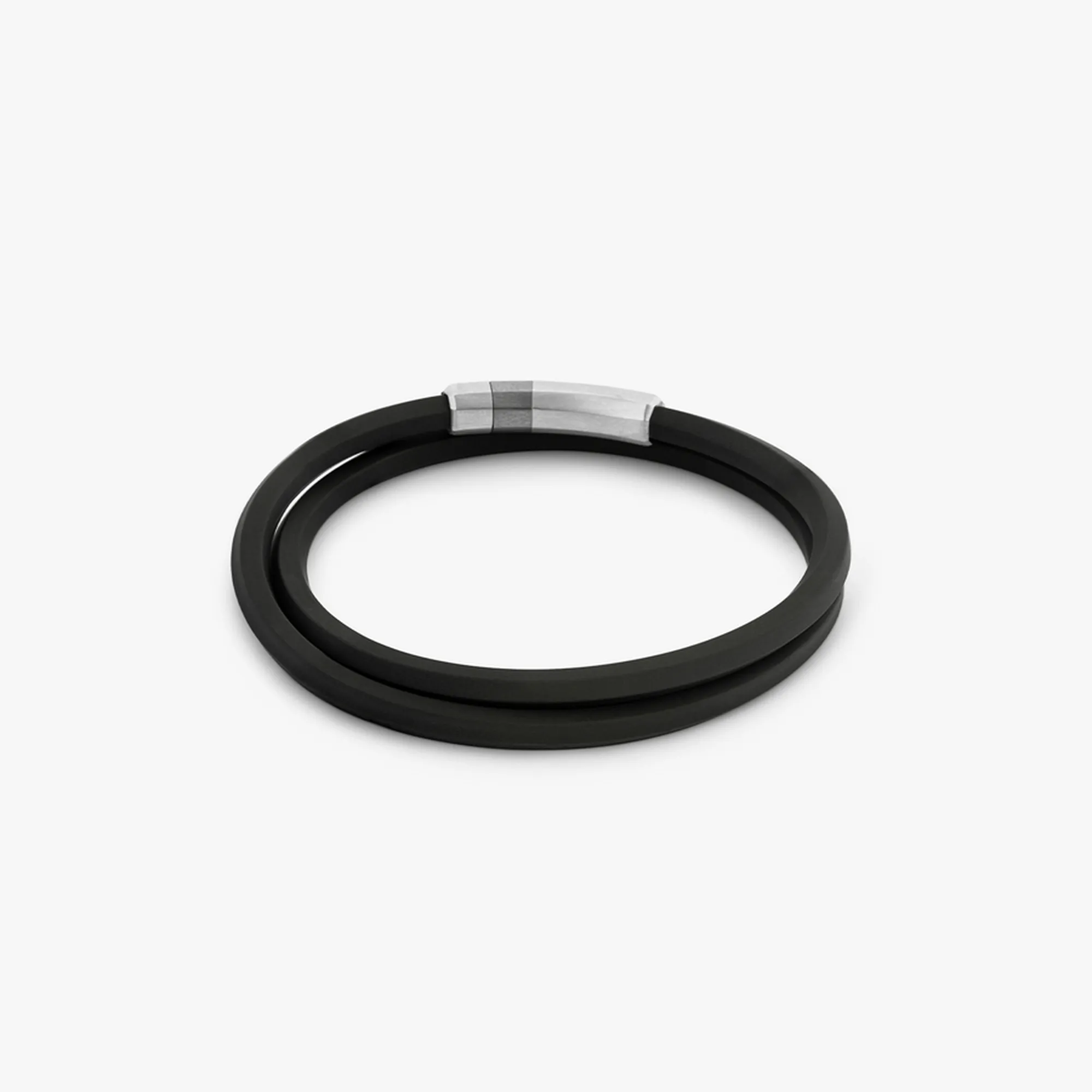 Black Rubber Octagon Click Bracelet with Rhodium-Plated Sterling Silver