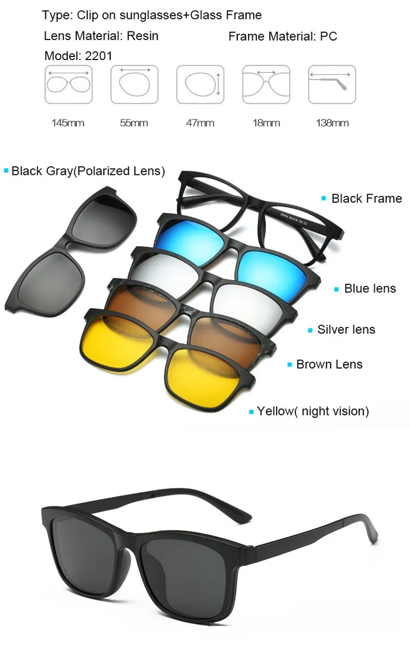 Brightzone Unisex Full Rim Square Tr 90 Eyeglasses Clip On Sunglasses Js3356a