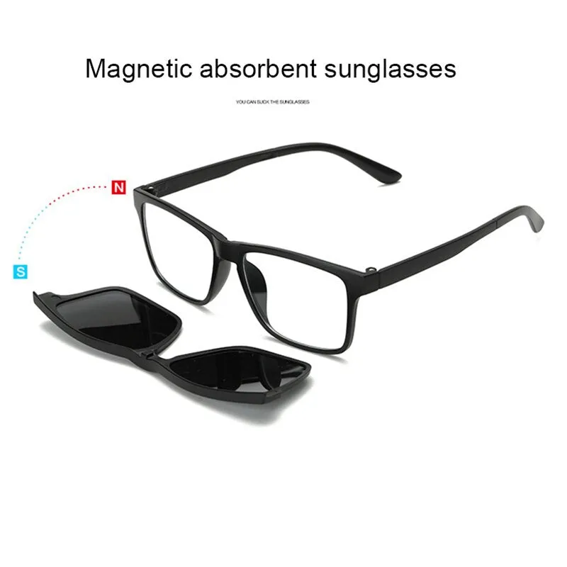 Brightzone Unisex Full Rim Square Tr 90 Eyeglasses Clip On Sunglasses Js3356a
