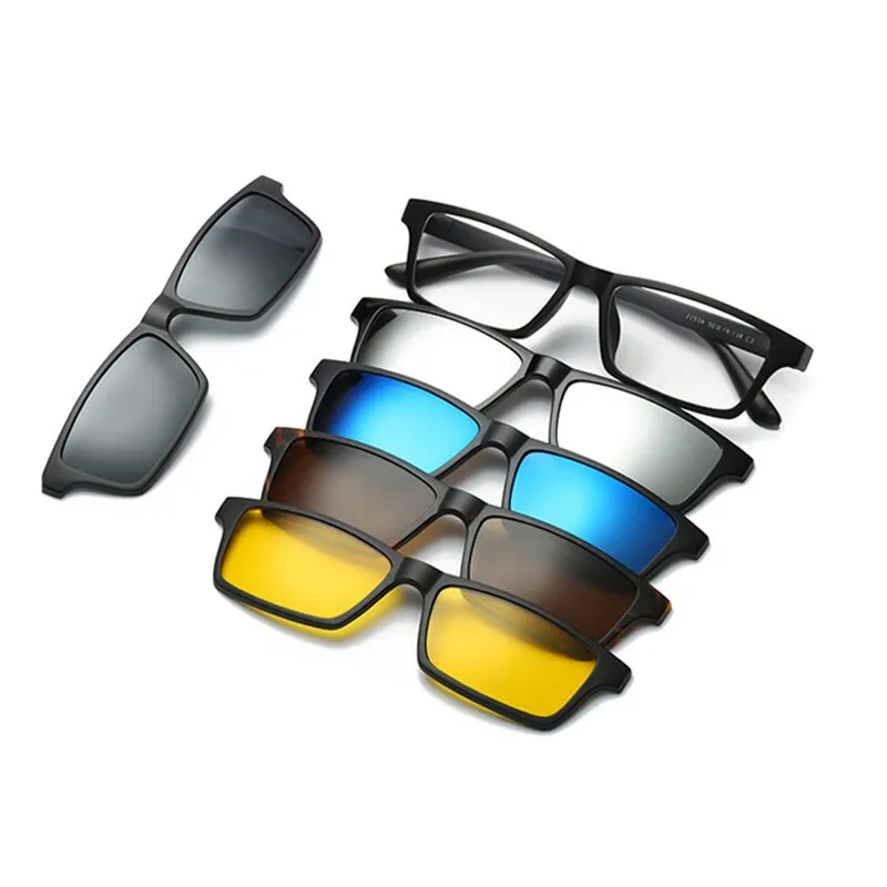 Brightzone Unisex Full Rim Square Tr 90 Eyeglasses Clip On Sunglasses Js3356a