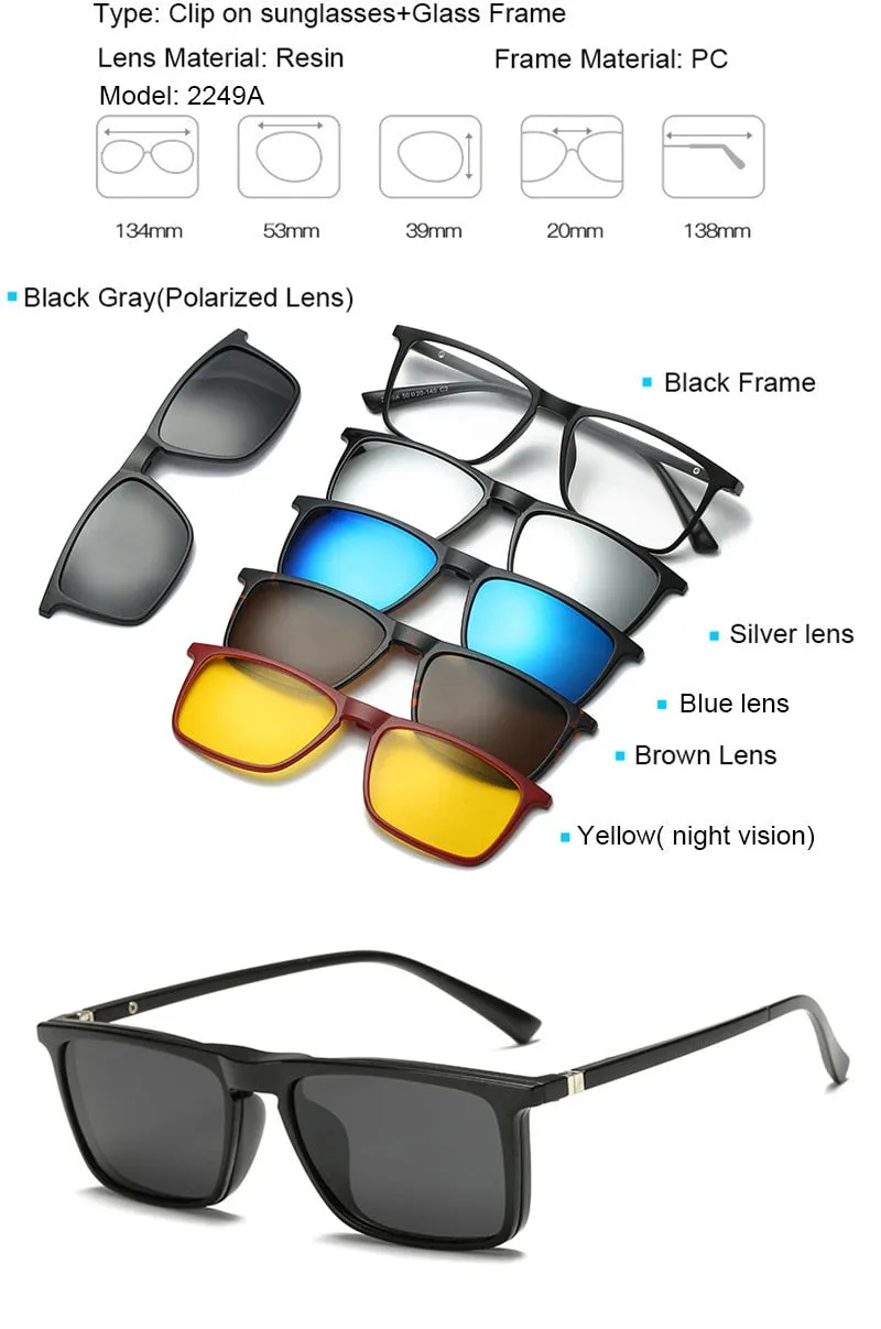 Brightzone Unisex Full Rim Square Tr 90 Eyeglasses Clip On Sunglasses Js3356a
