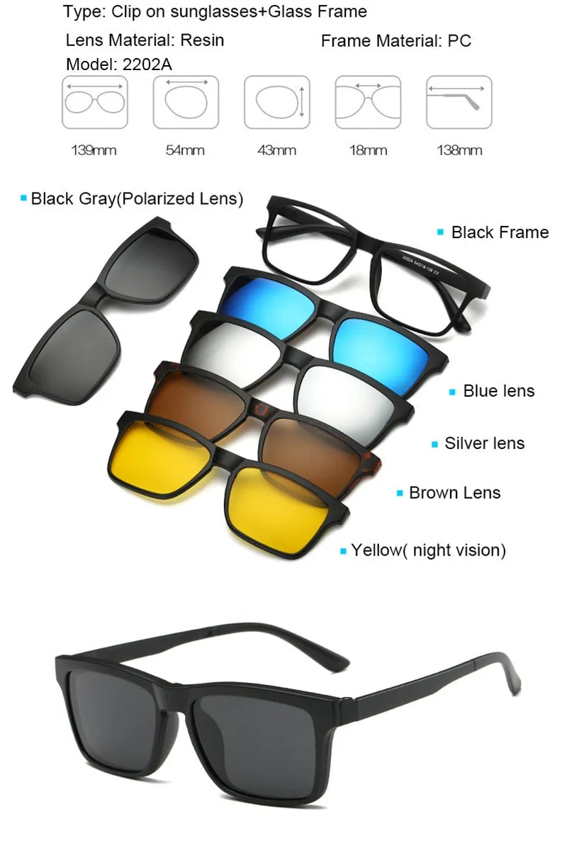 Brightzone Unisex Full Rim Square Tr 90 Eyeglasses Clip On Sunglasses Js3356a