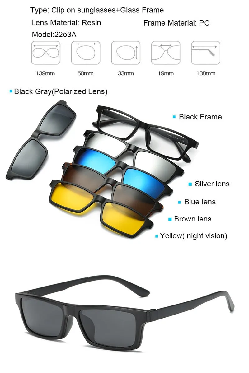 Brightzone Unisex Full Rim Square Tr 90 Eyeglasses Clip On Sunglasses Js3356a