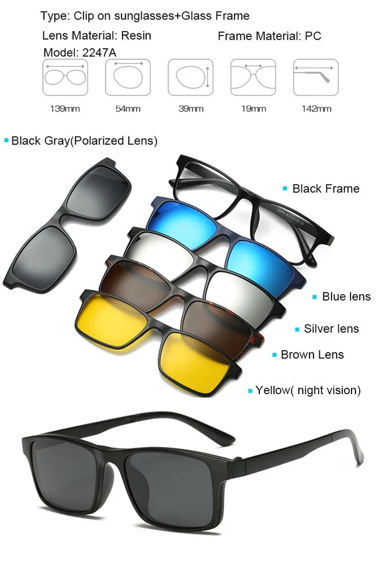 Brightzone Unisex Full Rim Square Tr 90 Eyeglasses Clip On Sunglasses Js3356a