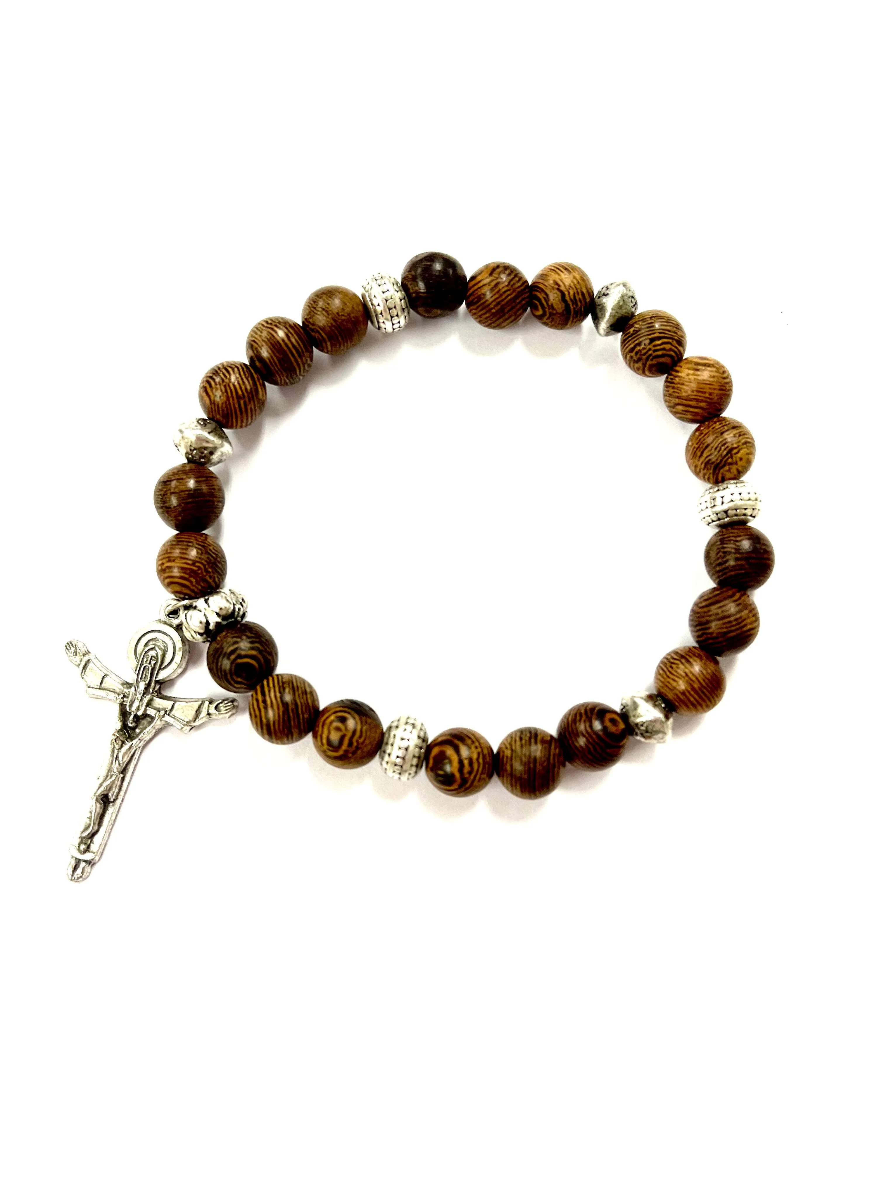 Brown Wood Bead with trinity Crucifix