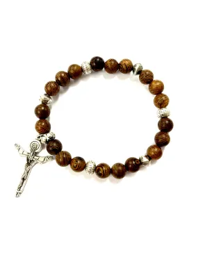Brown Wood Bead with trinity Crucifix