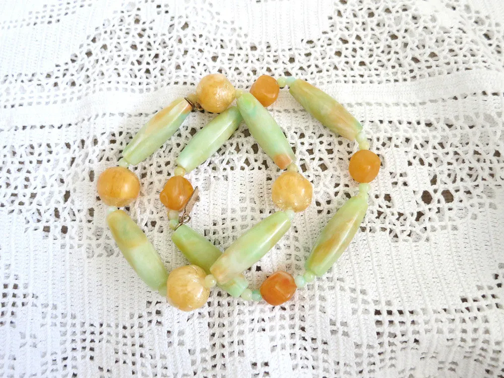 Butterscotch and Green Beaded Bracelets