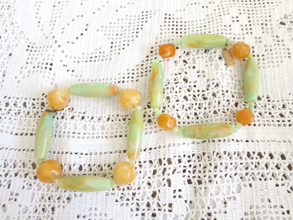 Butterscotch and Green Beaded Bracelets