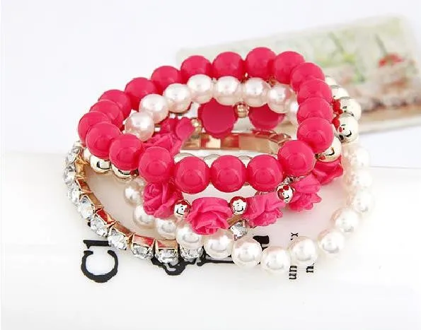 Charm Bracelets For Women Jewelry Rose Flower Multi-layer Wrap Flower Bracelets & Bangles Vintage Pulseras Mujer Pulseiras Femme