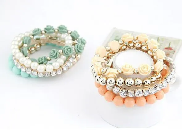 Charm Bracelets For Women Jewelry Rose Flower Multi-layer Wrap Flower Bracelets & Bangles Vintage Pulseras Mujer Pulseiras Femme