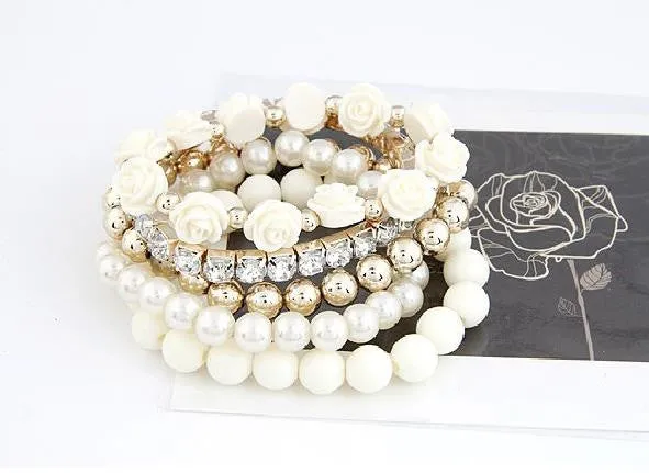 Charm Bracelets For Women Jewelry Rose Flower Multi-layer Wrap Flower Bracelets & Bangles Vintage Pulseras Mujer Pulseiras Femme