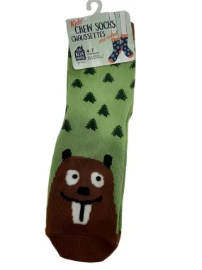 Children's Socks  Green Busy Beaver  4-7yr  so3wibv032