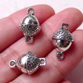 CLEARANCE 3D Acorn Charm Connector / Squirrel Nuts Oak Nut Charm (3pcs / 10m x 17mm / Tibetan Silver / 2 Sided) Cute Bracelet Necklace Keychain CHM956
