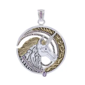 Dali-inspired fine Sterling Silver Jewelry Unicorn Pendant in 18k Gold accent MPD2651
