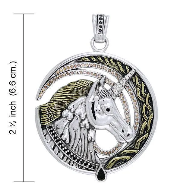 Dali-inspired fine Sterling Silver Jewelry Unicorn Pendant in 18k Gold accent MPD2651