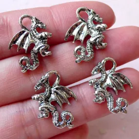 Dragon Charms Pendant (4pcs / 14mm x 20mm / Tibetan Silver / 2 Sided) Gothic Jewellery Legendary Creature Medieval Knight Fantasy CHM1171