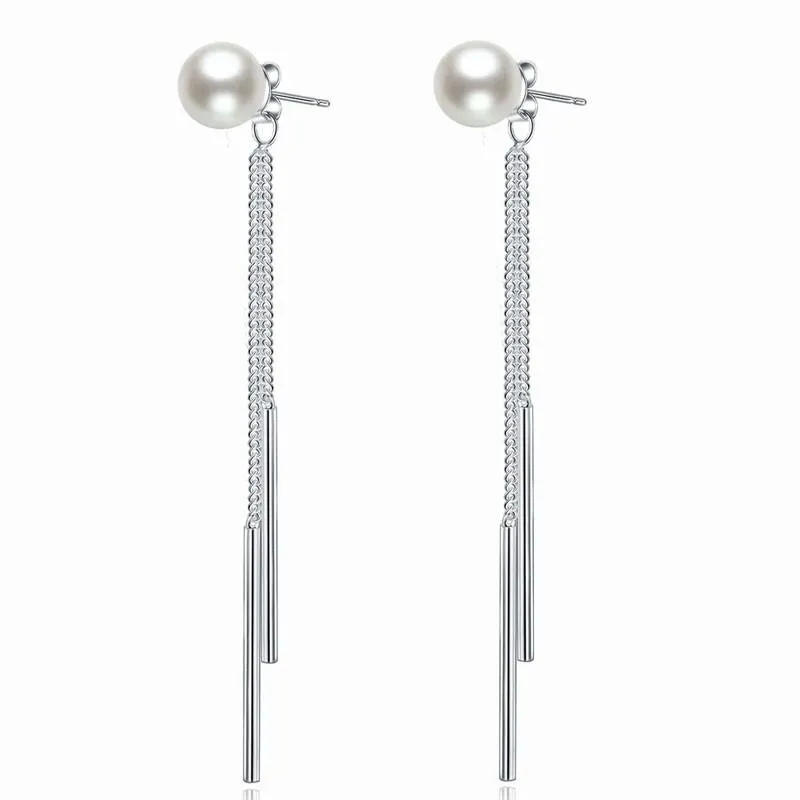 Drop Bridal Wedding 925 Sterling Silver Simulated Pearl Earrings Bridesmaid Jewelry