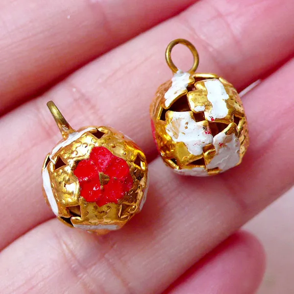 Enamel Bell Charms (5pcs / 3D / 12mm x 16mm / Red, White & Gold) Bracelet Keychain Keyring Zipper Pull Wine Glass Handbag Charm DIY CHM1526