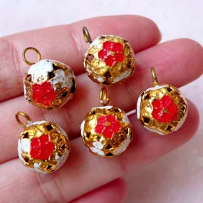 Enamel Bell Charms (5pcs / 3D / 12mm x 16mm / Red, White & Gold) Bracelet Keychain Keyring Zipper Pull Wine Glass Handbag Charm DIY CHM1526