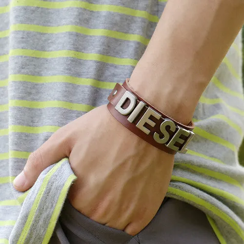 European Style Men Wrap Bracelets Brand Cowhide Leather Wide Male Bangle Bracelet Vintage Letter Jewelry