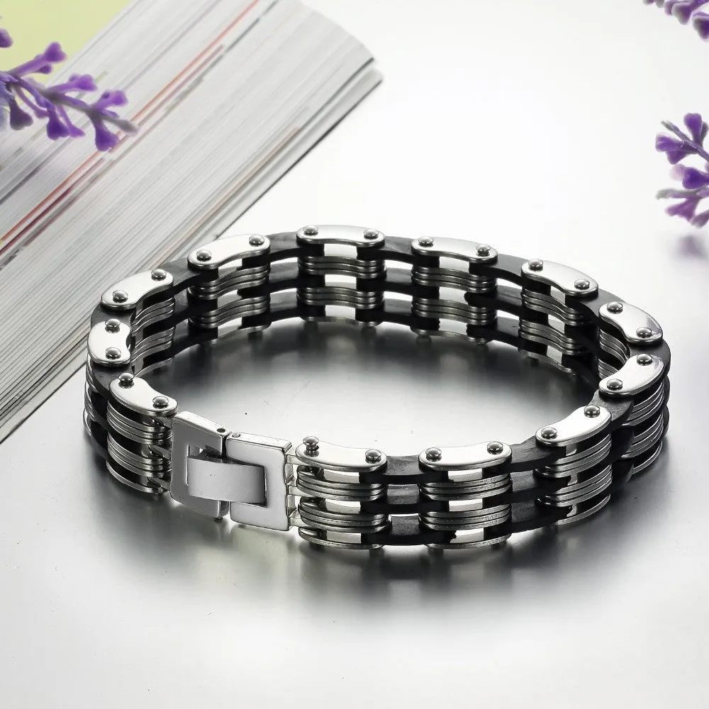 Fashion Friendship Bracelet Men Punk Black Silicone Men's Mens Bracelets Bangles Bracciali Uomo Link Chain Bracelets For Women