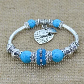 Fashion serling silver jewelry love heart charm bangles & bracelets glass beads strand bracelets for women fine jewelry