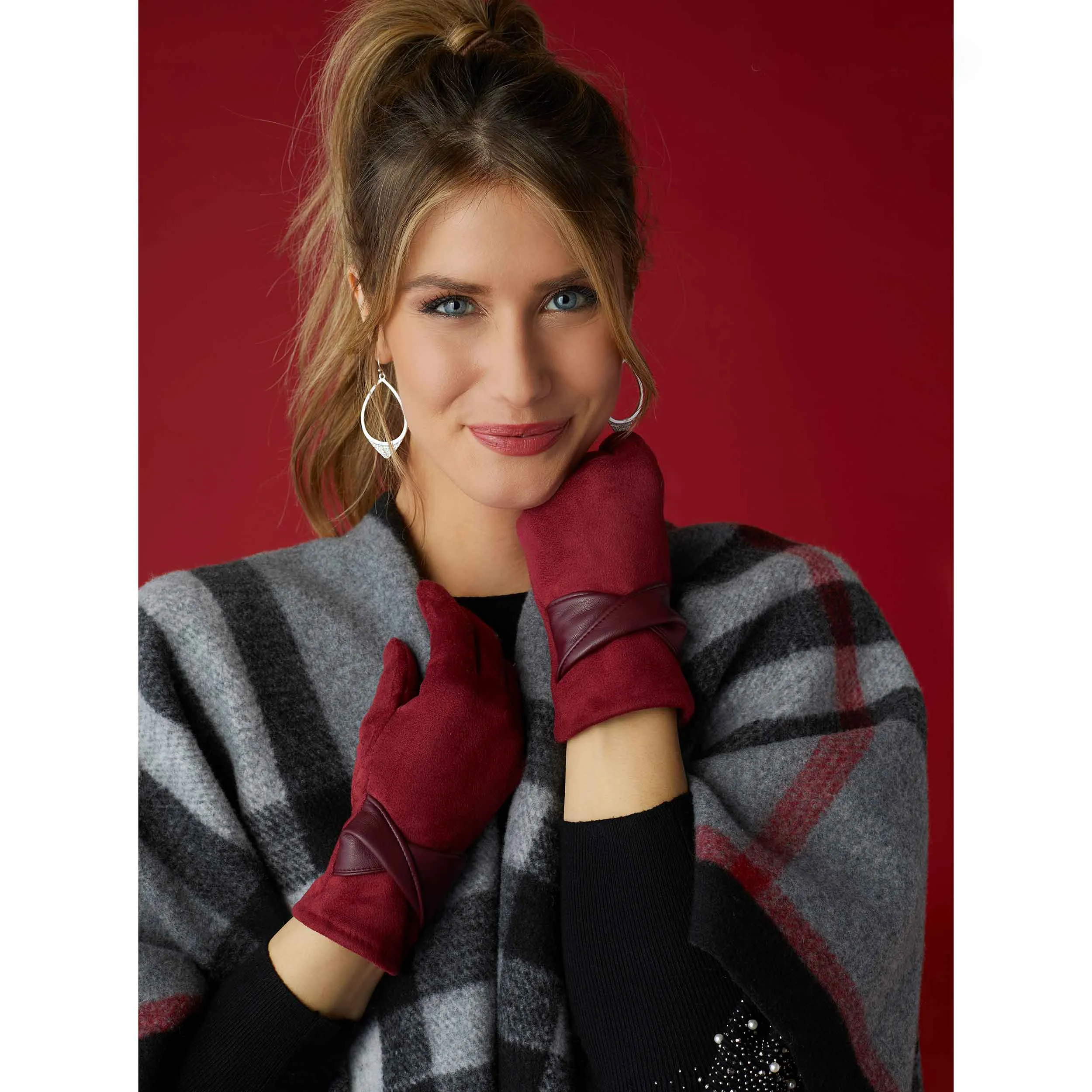 Faux Leather Twist Touchscreen Gloves - Deep Red - Final Sale