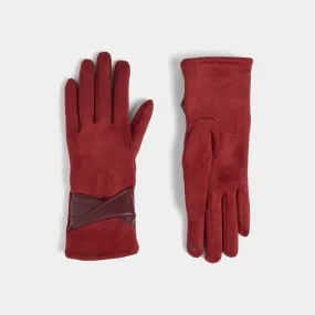 Faux Leather Twist Touchscreen Gloves - Deep Red - Final Sale