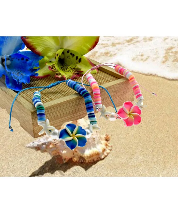 Fimo Flower Coconut Shell Adjustable Bracelet