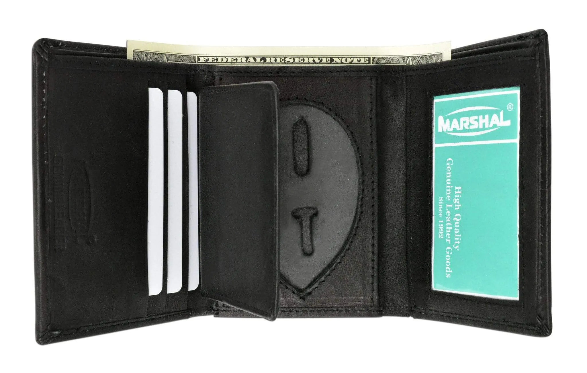 Genuine Leather Trifold Badge Holder Wallet Black, Police Badge Holder 2519 TA (C)