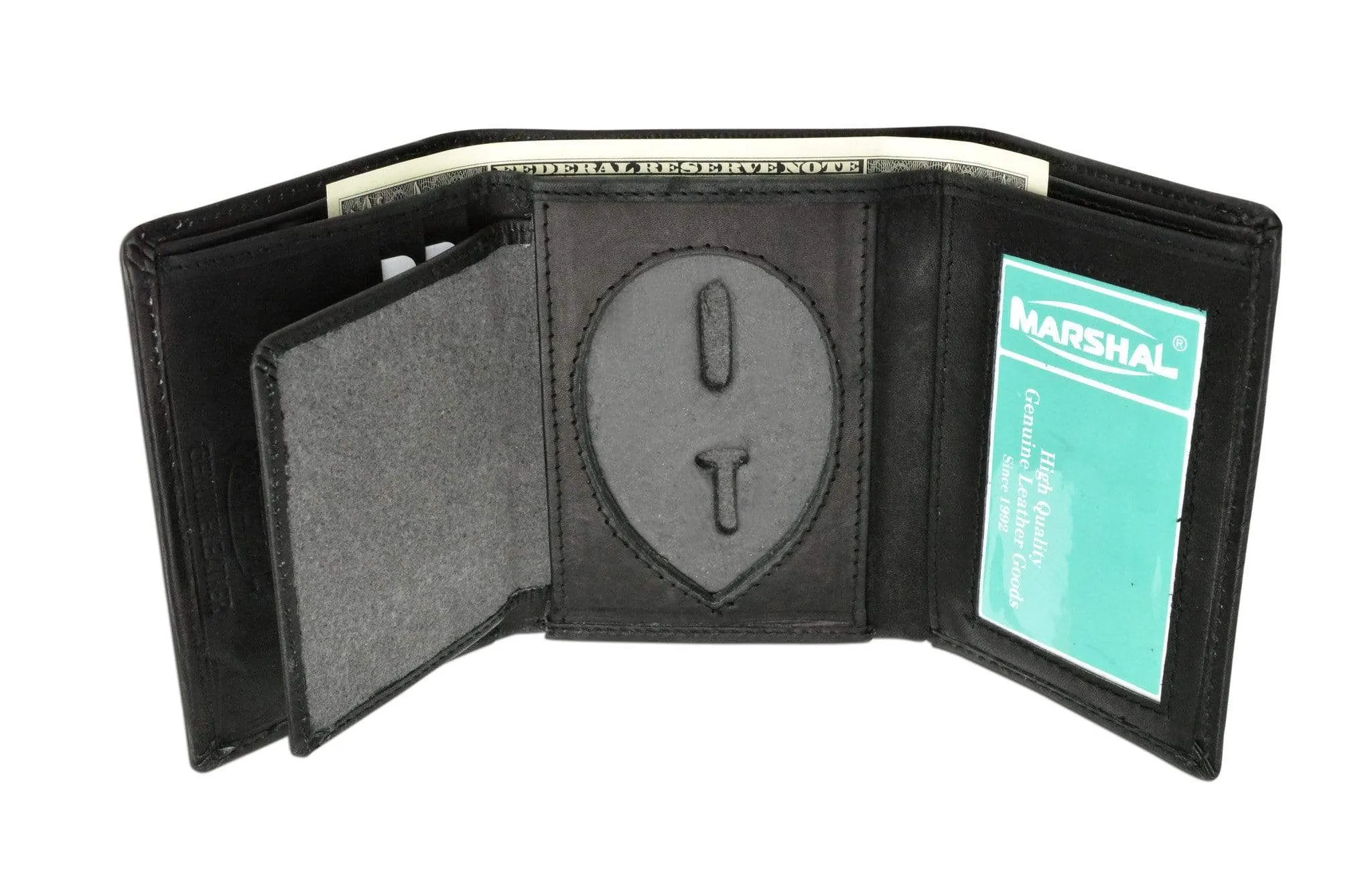 Genuine Leather Trifold Badge Holder Wallet Black, Police Badge Holder 2519 TA (C)