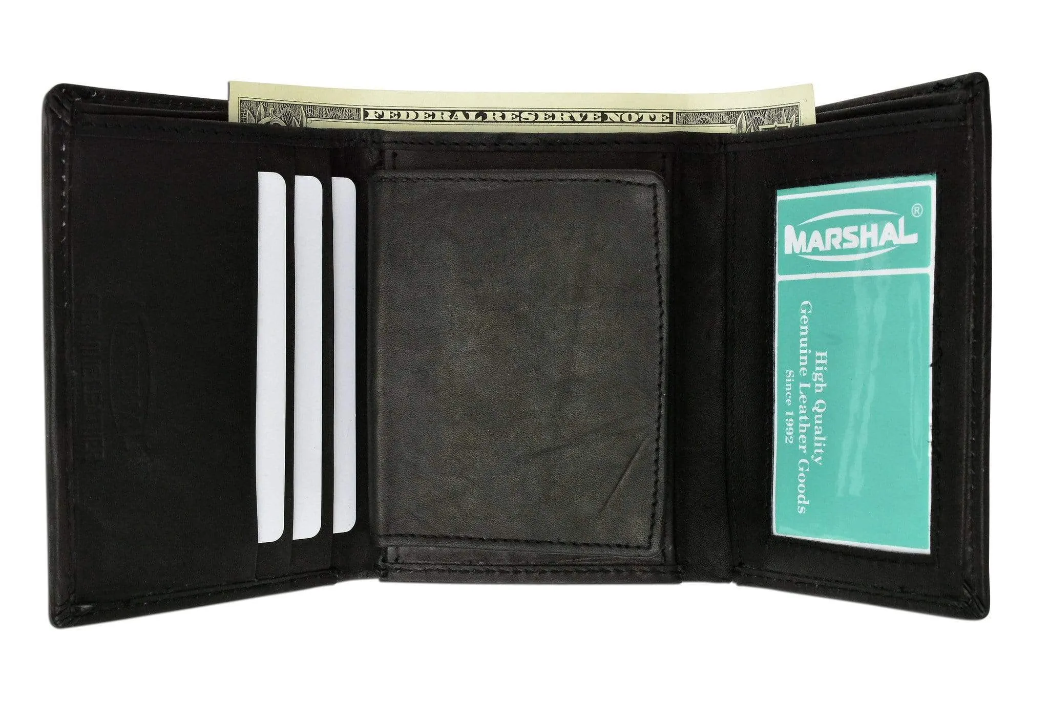Genuine Leather Trifold Badge Holder Wallet Black, Police Badge Holder 2519 TA (C)