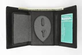 Genuine Leather Trifold Badge Holder Wallet Black, Police Badge Holder 2519 TA (C)