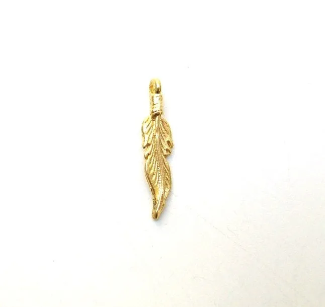 Gold Charm, Feather Charm, Feather Jewelry, Feather Pendant, Britannium Charm, Pewter, Pewter Feather