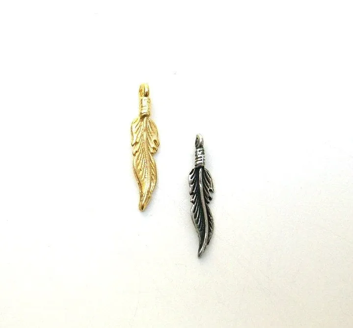 Gold Charm, Feather Charm, Feather Jewelry, Feather Pendant, Britannium Charm, Pewter, Pewter Feather